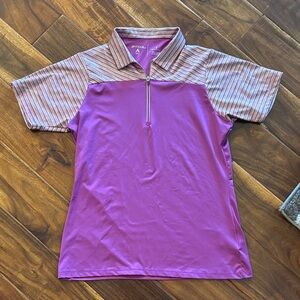 Antigua Women's Polo in Purple with Striped Sleeves